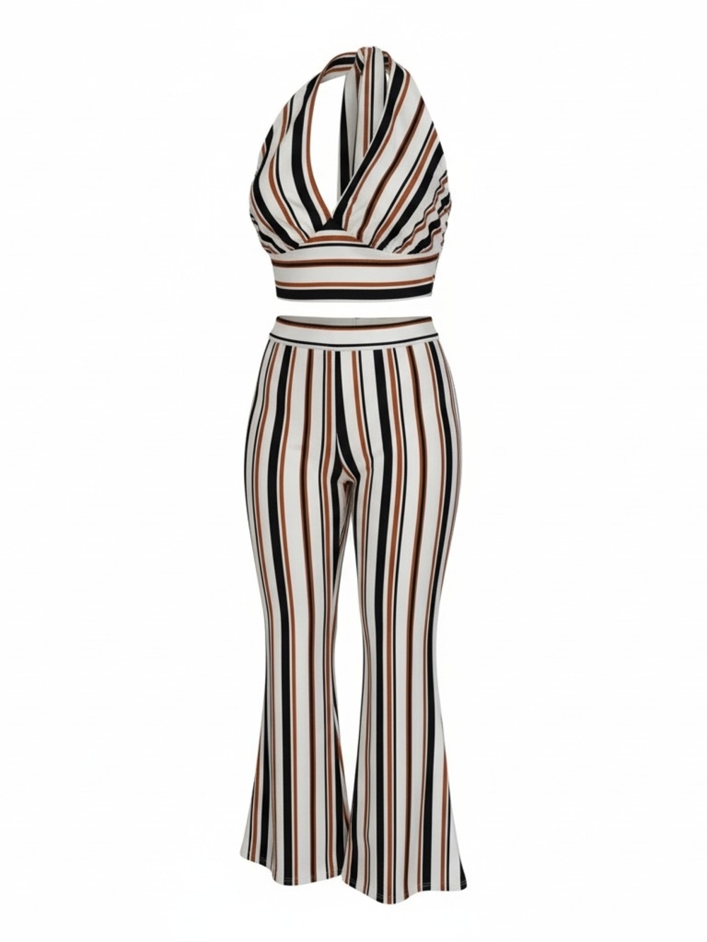 NWT Fashion Nova Striped 2-Piece Set - Halter Top & Flare Pants - XL